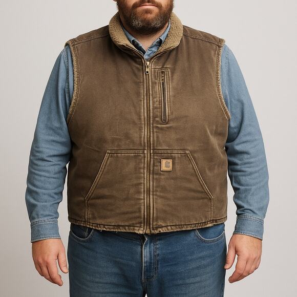 Carhartt Sherpa Lined Duck Vest Men’s 3XL Brown Workwear Utility Vintage - Picture 1 of 7